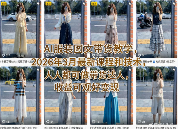 AI服装图文带货教学,2026年3月最新课程和技术,人人都可做带货达人,收益可观好变现-摇钱树