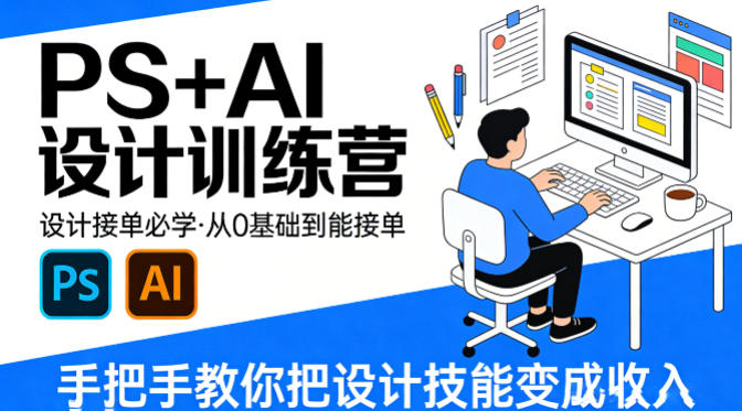 设计接单必学，PS+AI设计训练营，从0基础到能接单，手把手教你把设计技能变成收入-摇钱树