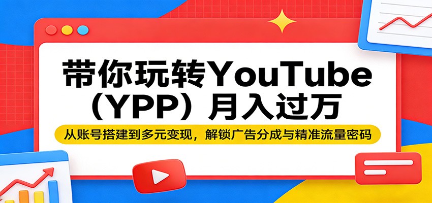 带你玩转YouTube(YPP)月入过万：从账号搭建到多元变现，解锁广告分成与精准流量密码-摇钱树