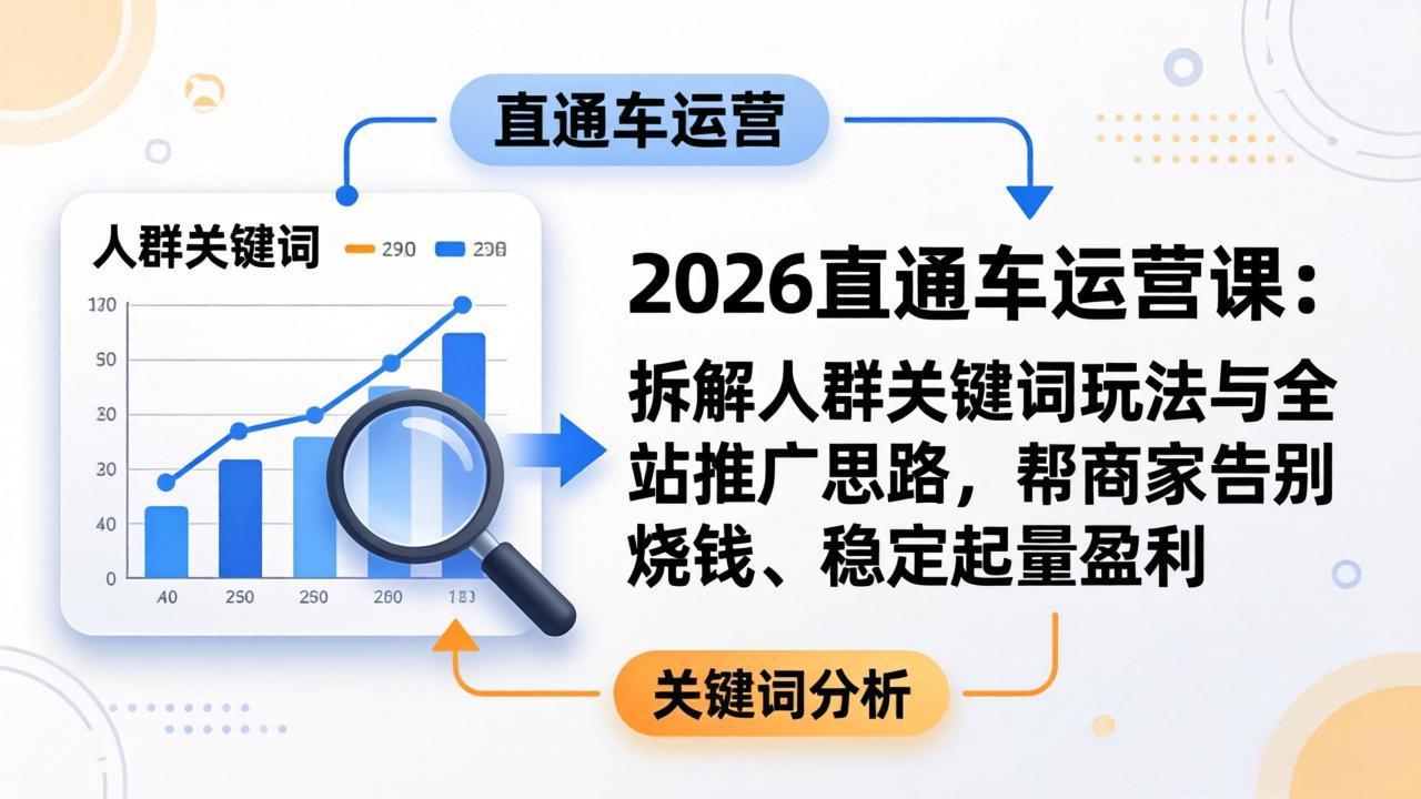 2026直通车运营课:拆解人群关键词玩法与全站推广思路,帮商家告别烧钱、稳定起量盈利-摇钱树