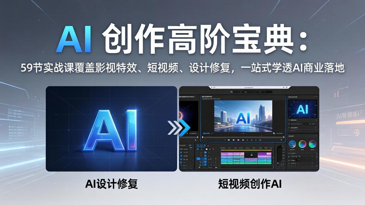 AI 创作高阶宝典：59节实战课覆盖影视特效、短视频、设计修复，一站式学透AI商业落地-摇钱树