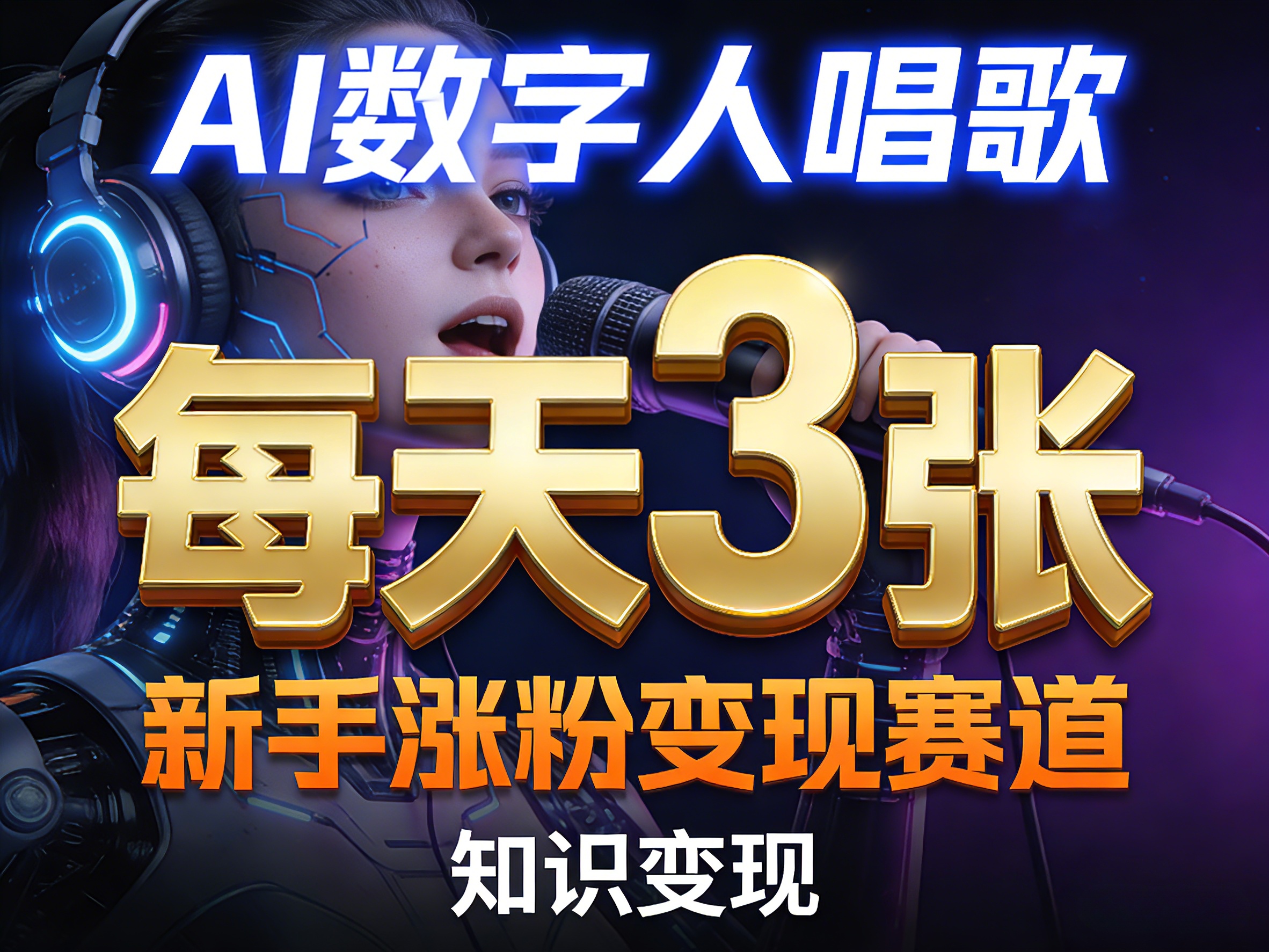 AI数字人唱歌，新手涨粉变现赛道，每天3张和知识付费，副业必备-摇钱树