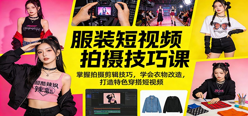 服装短视频拍摄技巧课:掌握拍摄剪辑技巧,学会衣物改造,打造特色穿搭短视频-摇钱树