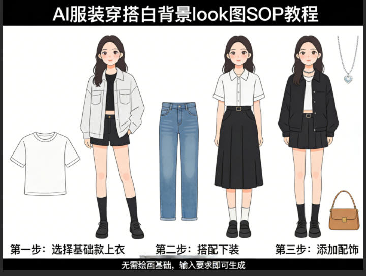 AI服装穿搭白背景look图SOP教程,不用会画画,提几句具体要求,AI就能还你一个奇迹-摇钱树
