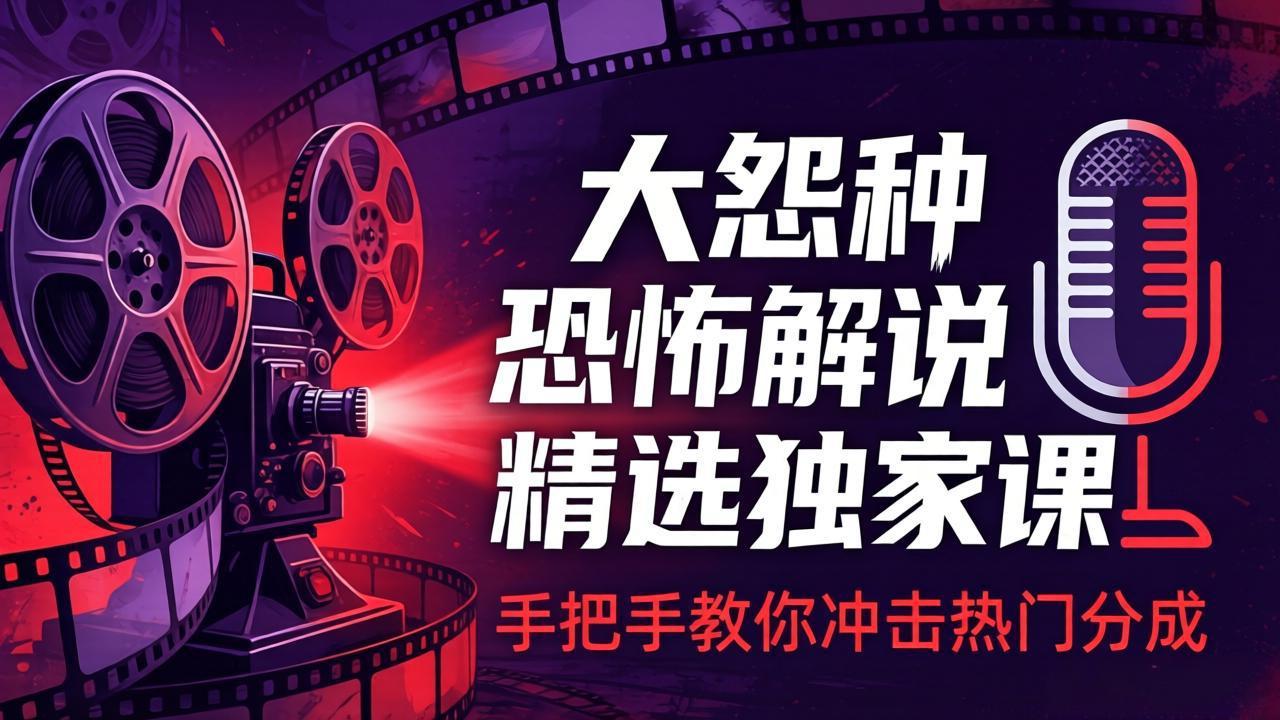 大怨种恐怖解说精选独家课：电影下载+文案配音+片头封面，手把手教你冲击热门分成-摇钱树