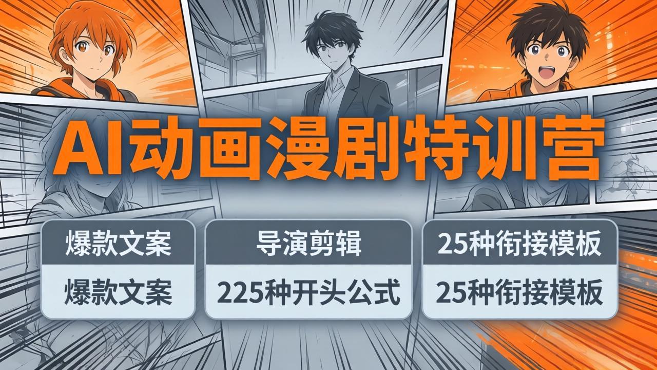 AI动画漫剧特训营：爆款文案+导演剪辑：225种开头公式+25种衔接模板，两小时剪电影级大片-摇钱树