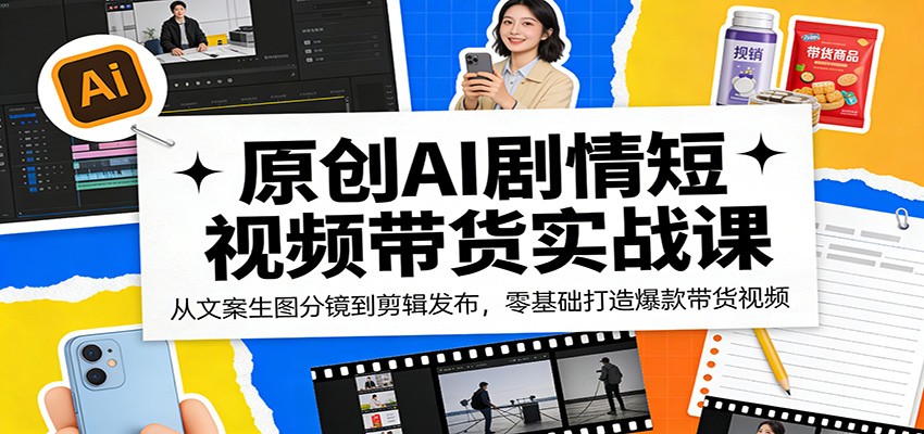 原创AI剧情短视频带货实战课：从文案生图分镜到剪辑发布，零基础打造爆款带货视频-摇钱树