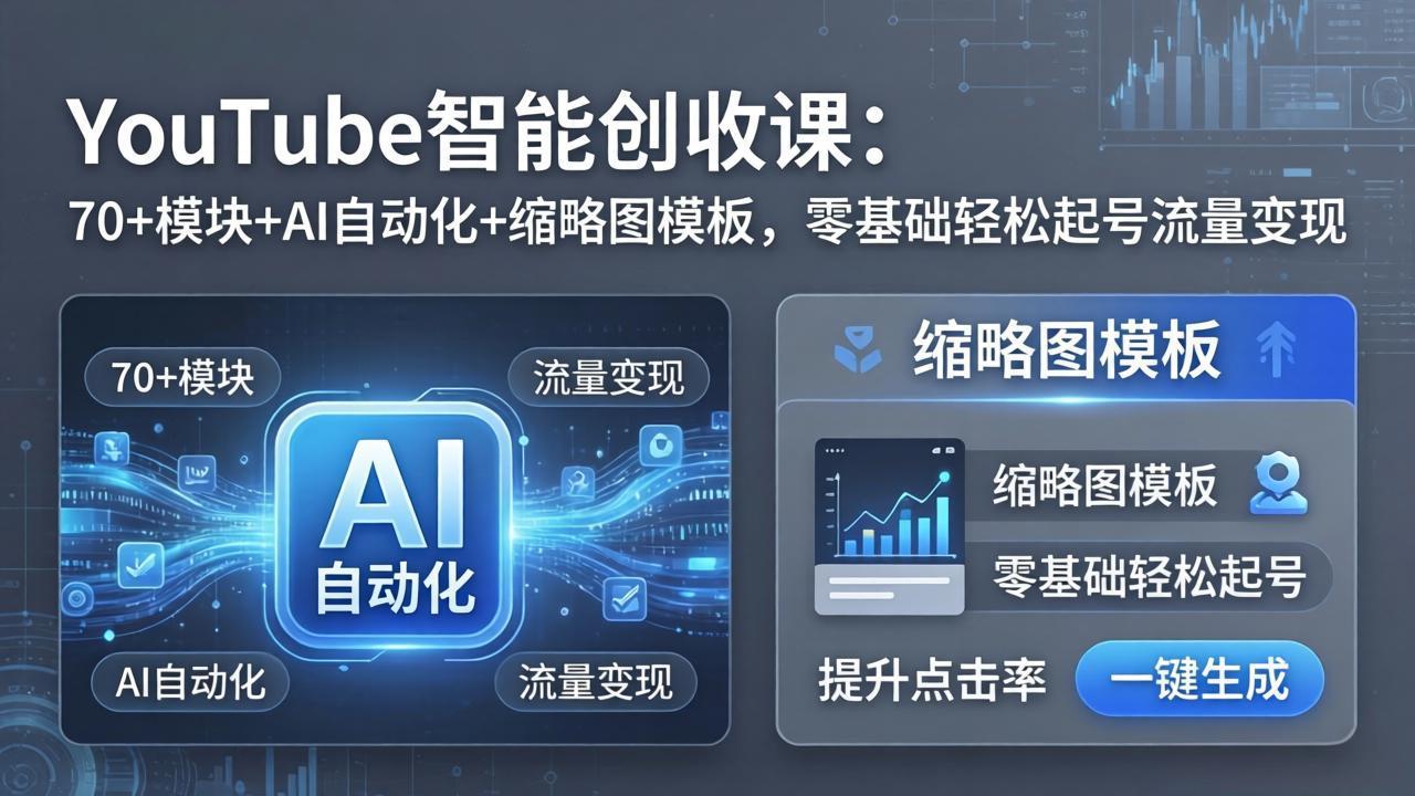 YouTube智能创收课：70+模块+AI自动化+缩略图模板，零基础轻松起号流量变现-摇钱树