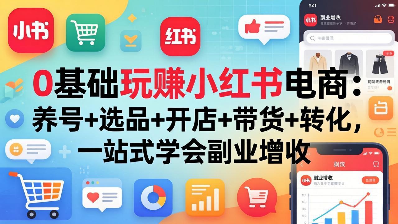 0基础玩赚小红书电商：养号+选品+开店+带货+转化，一站式学会副业增收-摇钱树