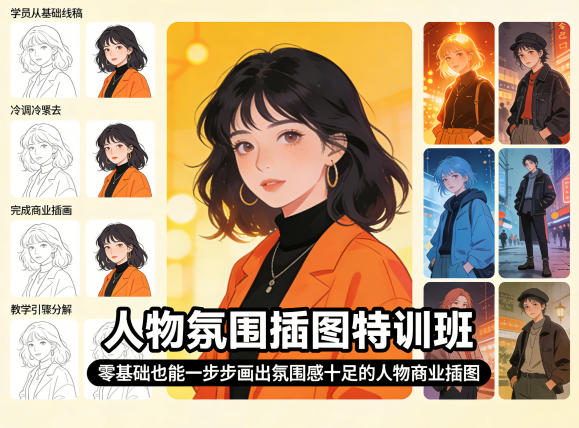 人物氛围插图特训班，零基础也能一步步画出氛围感十足的人物商业插图-摇钱树