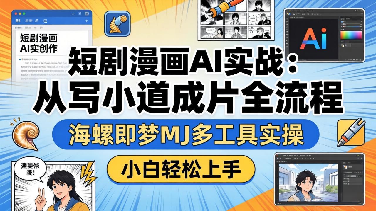 短剧漫画AI实战：从写小说到成片全流程，海螺即梦MJ多工具实操，小白轻松上手-摇钱树
