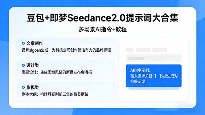 豆包+即梦Seedance2.0提示词大合集：多场景AI指令+教程，解锁文案、设计、影视高效创作-聚豪云创