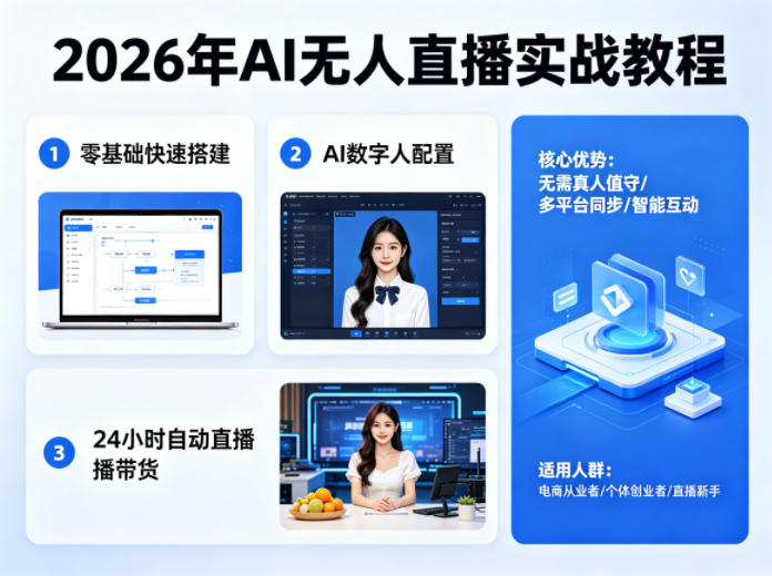 2026年AI无人直播实战教程，零基础也能快速搭建AI数字人无人直播间，实现24小时自动直播带货-摇钱树