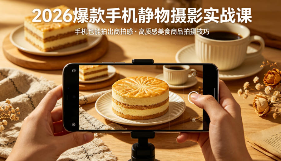 2026爆款手机静物摄影实战课，手机也能拍出商拍感，学会拍出高质感美食商品-摇钱树