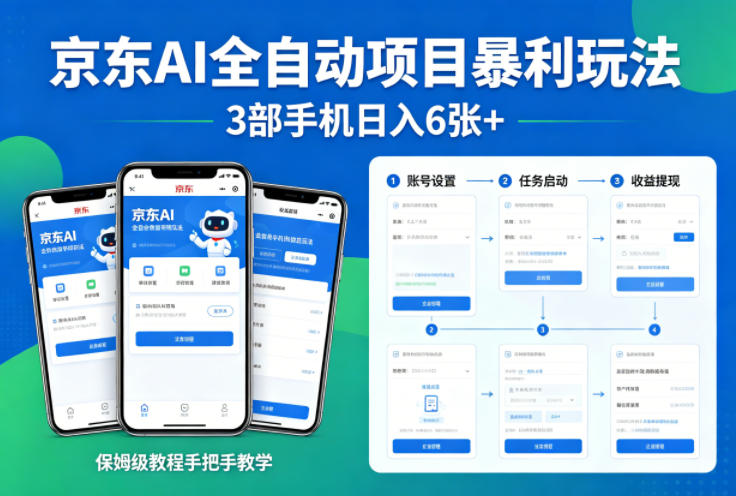京东AI全自动项目暴利玩法，3部手机日入6张+，保姆级教程手把手教学【揭秘】-摇钱树
