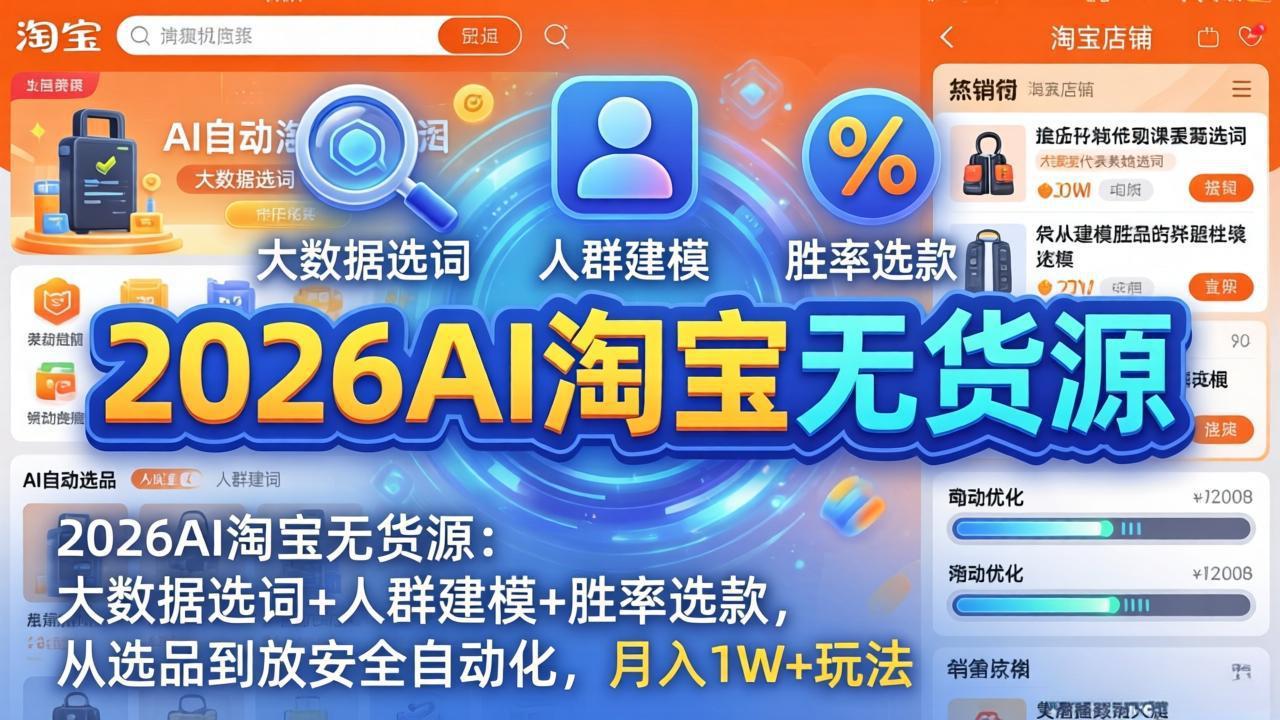 2026AI淘宝无货源-4月更新：大数据选词+人群建模+胜率选款，从选品到放大全自动化，月入1W+玩法-摇钱树