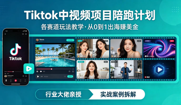 某大佬的Tiktok中视频项目陪跑，涵盖TK各个赛道玩法教学，从0到1出海賺美金-摇钱树