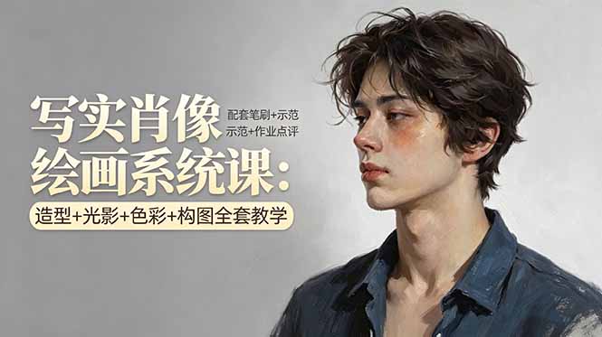 写实肖像绘画系统课：造型+光影+色彩+构图全套教学，配套笔刷+示范+作业点评-摇钱树
