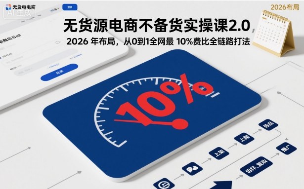 无货源电商不备货实操课2.0，2026年布局，从0到1全网最低10%费比全链路打法【更新26年4月】-财哥网创-全网最新项目自助网站