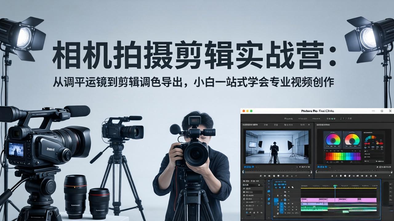 相机拍摄剪辑实战营：从调平运镜到剪辑调色导出，小白一站式学会专业视频创作-摇钱树