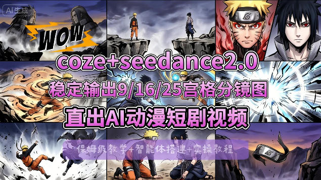 [COZE搭建教学]COZE+即梦Seedance 2.0稳定输出9-16-25宫格分镜图直出AI漫剧视频-摇钱树