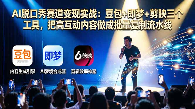 AI脱口秀赛道变现实战：豆包+即梦+剪映三个工具，把高互动内容做成批量复制流水线-摇钱树