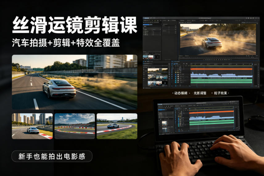 大叔丝滑运镜剪辑课，汽车拍摄+剪辑+特效全覆盖，新手也能拍出电影感-摇钱树