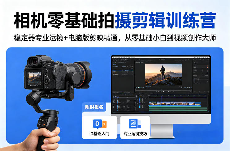 相机零基础拍摄剪辑训练营:稳定器专业运镜+电脑版剪映精通,从零基础小白到视频创作大师-摇钱树