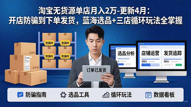 淘宝无货源5.0单店月入2万-更新4月:开店防骗到下单发货,蓝海选品+三店循环玩法全掌握-摇钱树