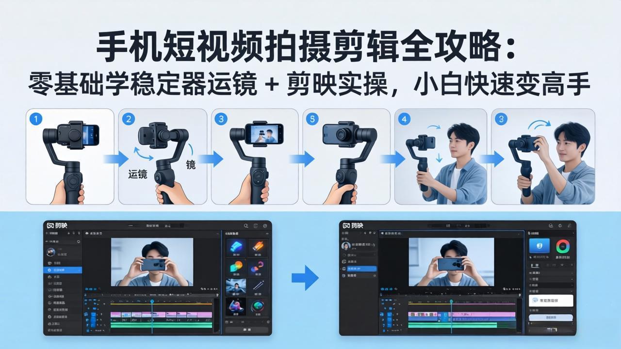 手机短视频拍摄剪辑全攻略：零基础学稳定器运镜 + 剪映实操，小白快速变高手-摇钱树