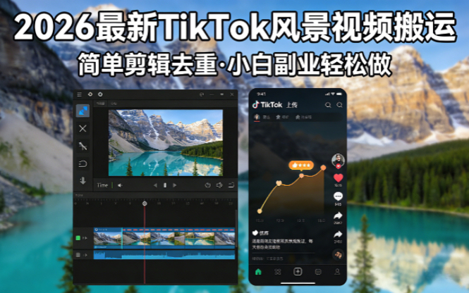 2026最新TikTok风景视频搬运简单剪辑去重小白副业月入 8000-摇钱树