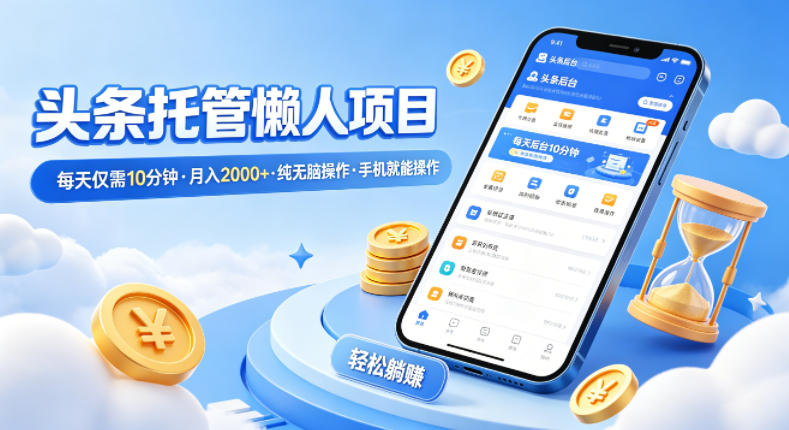 头条托管懒人项目，每天仅需10分钟，月入2000+，纯无脑操作，手机就能操作【揭秘】-摇钱树