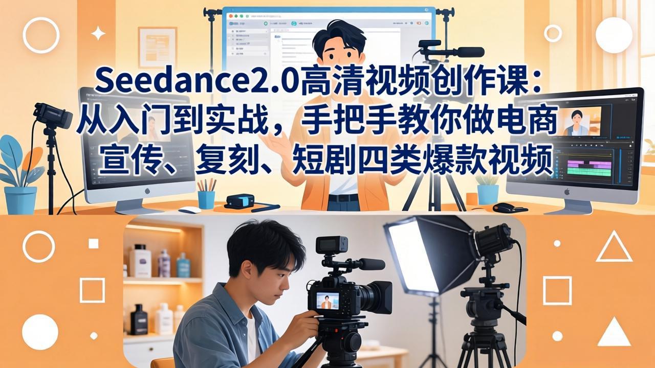 Seedance2.0高清视频创作课：从入门到实战，手把手教你做电商、宣传、复刻、短剧四类爆款视频-摇钱树
