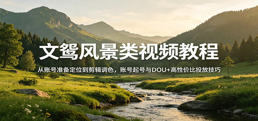 文鸳风景类视频教程:从账号准备定位到剪辑调色,账号起号与DOU+高性价比投放技巧-摇钱树