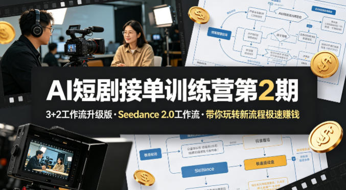 AI短剧接单训练营第2期，3+2工作流升级版，Seedance 2.0工作流，带你玩转新流程极速賺钱-摇钱树