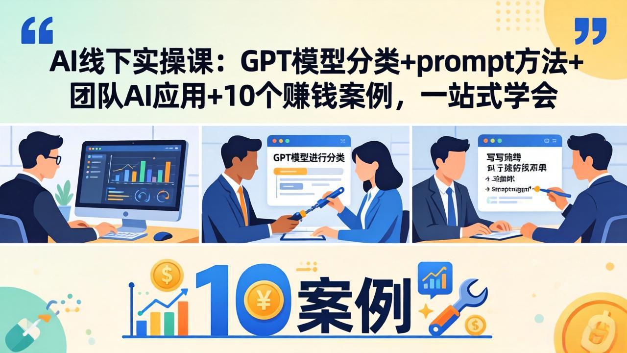 AI线下实操课:GPT模型分类+prompt方法+团队AI应用+10个赚钱案例,一站式学会-摇钱树