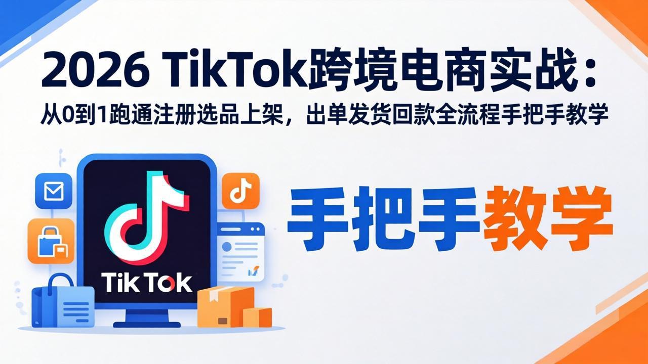 2026TikTok跨境电商实战-更新:从0到1跑通注册选品上架,出单发货回款全流程手把手教学-摇钱树