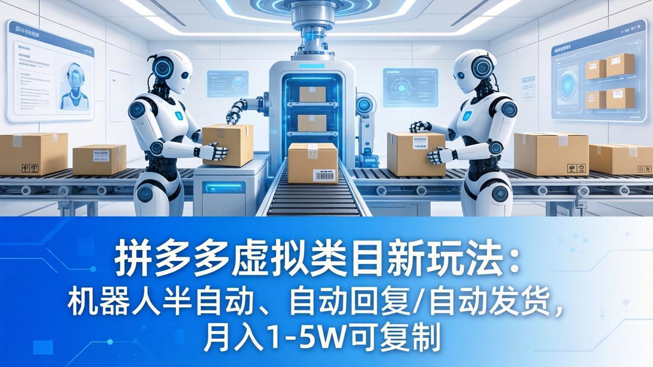 拼多多虚拟类目新玩法：机器人半自动、自动回复 /自动发货，月入 1-5W 可复制-摇钱树