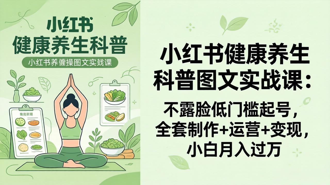 2026小红书健康养生科普图文实战课:不露脸低门槛起号,全套制作+运营+变现,小白月入过万-摇钱树