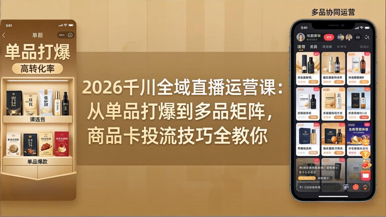 2026千川全域直播运营课：从单品打爆到多品矩阵，商品卡投流技巧全教你-摇钱树