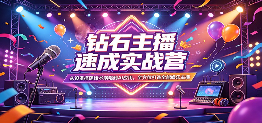钻石主播速成实战营:从设备搭建话术演唱到AI应用,全方位打造全能娱乐主播-摇钱树