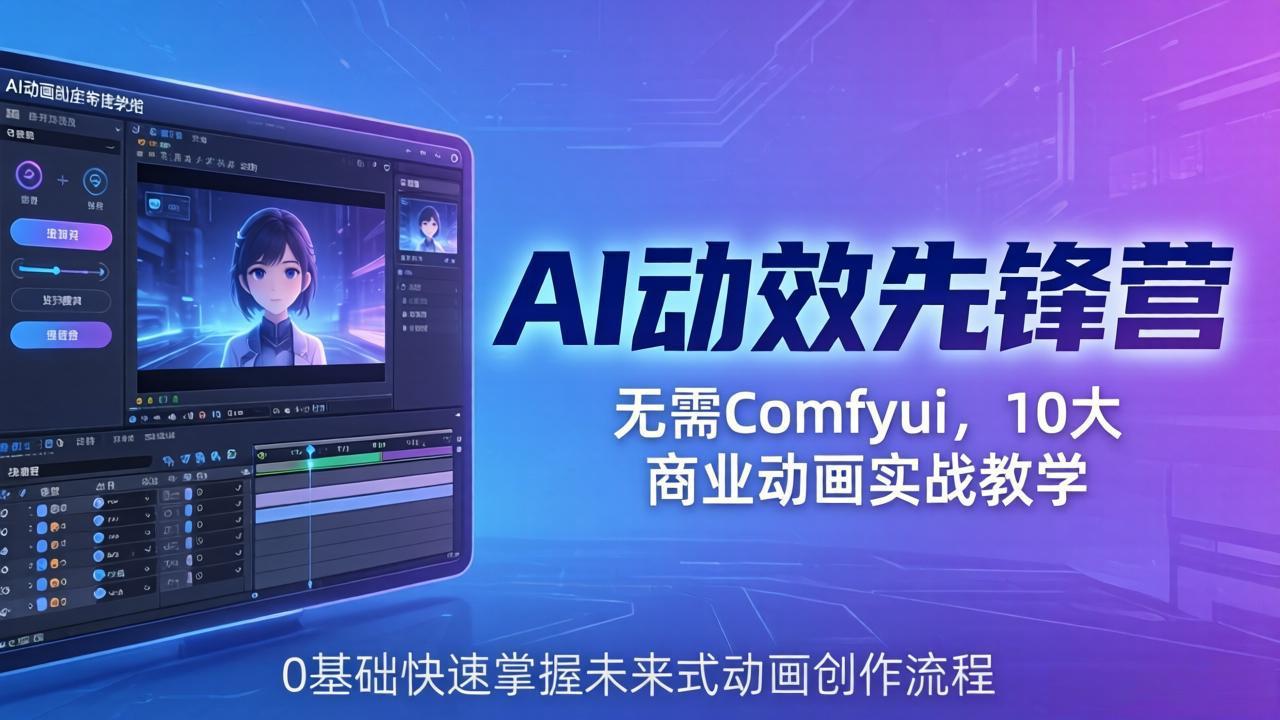 AI 动效先锋营：无需Comfyui，10大商业动画实战教学，0基础快速掌握未来式动画创作流程-摇钱树