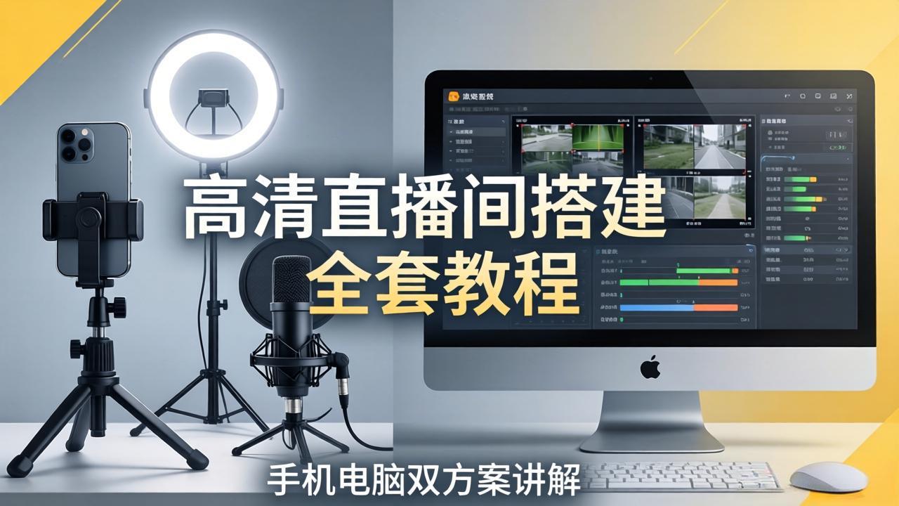 高清直播间搭建全套教程，手机电脑双方案讲解，设备选型调试多机位实操教学-摇钱树