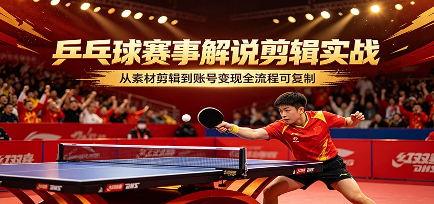 乒乓球赛事解说剪辑实战，从素材剪辑到账号变现全流程可复制-摇钱树
