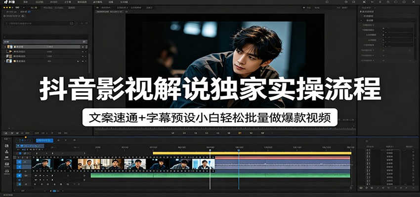 抖音影视解说独家实操流程，文案速通+字幕预设小白轻松批量做爆款视频-摇钱树
