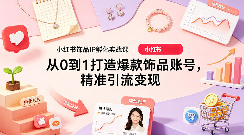 小红书饰品IP孵化实战课｜从0到1打造爆款饰品账号，精准引流变现-摇钱树