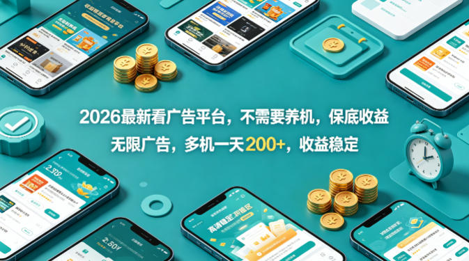 2026最新看广告平台，不需要养机，保底收益，无限广告，多机一天200+，收益稳定【揭秘】-摇钱树