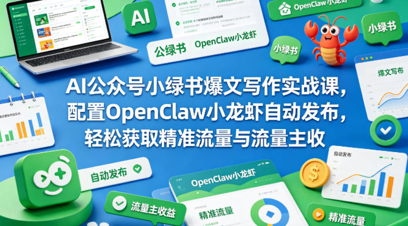 AI公众号小绿书爆文写作实战课，配置OpenClaw小龙虾自动发布，轻松获取精准流量与流量主收益-摇钱树