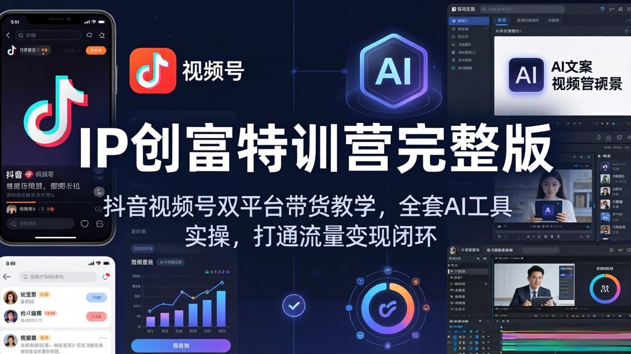 IP创富特训营完整版：抖音视频号双平台带货教学，全套AI工具实操，打通流量变现闭环-财哥网创-全网最新项目自助网站