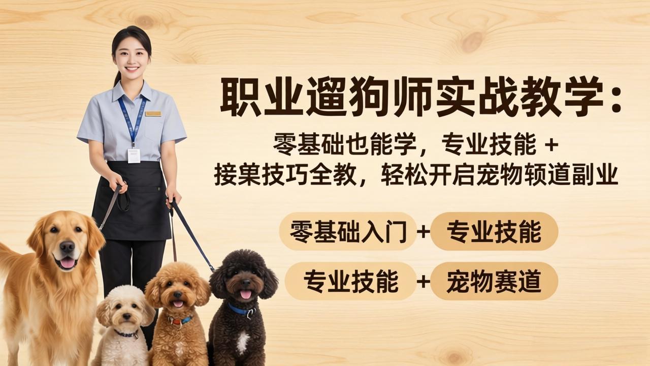 职业遛狗师实战教学：零基础也能学，专业技能 + 接单技巧全教，轻松开启宠物赛道副业-财哥网创-全网最新项目自助网站